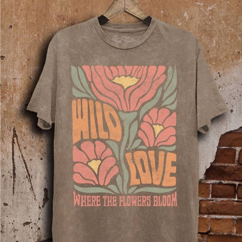 Wild Love Short Sleeve Tee in Taupe - Where The Flowers Bloom